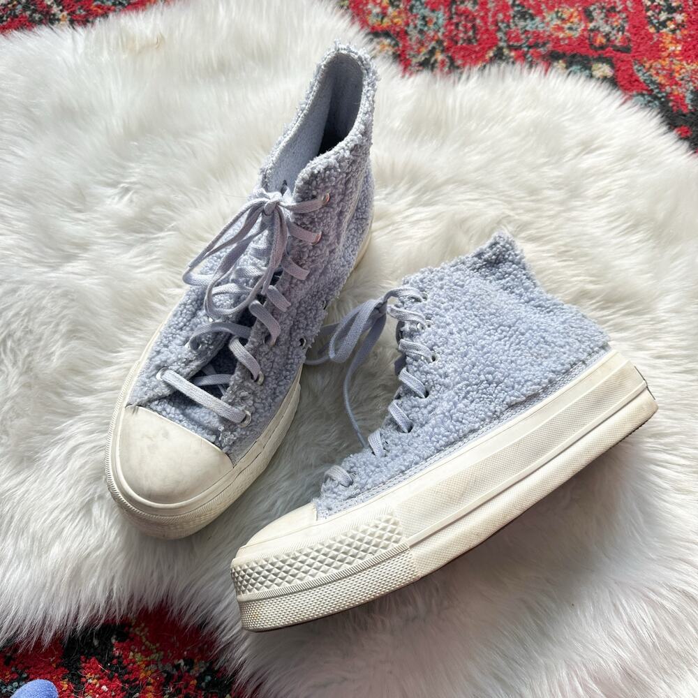 Blue Fuzzy Platform Converse, Women's Size 7